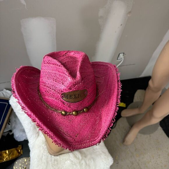 Jen West Mexico Rawhide Straw Pink Cowboy Cowgirl Mexico Western Hat Size M